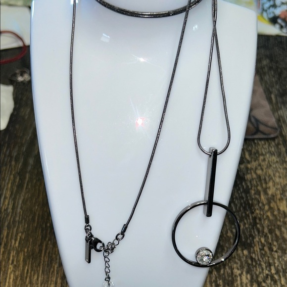 White House Black Market Jewelry - White House Black Market Black Necklace with Crystal Accents